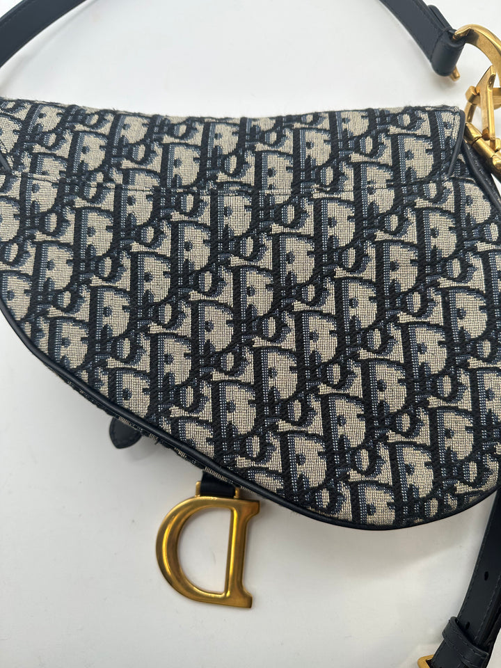 Christian Dior Medium Oblique Saddle Bag Blue DR218