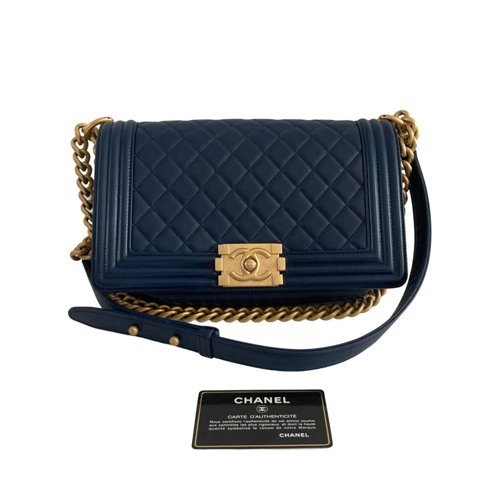 Chanel Lambskin Quilted Medium Boy Flap Dark Blue