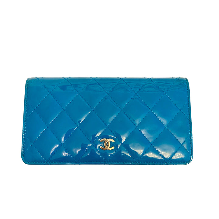 Chanel Quilted Patent Bifold Wallet Teal (17 series) CC301