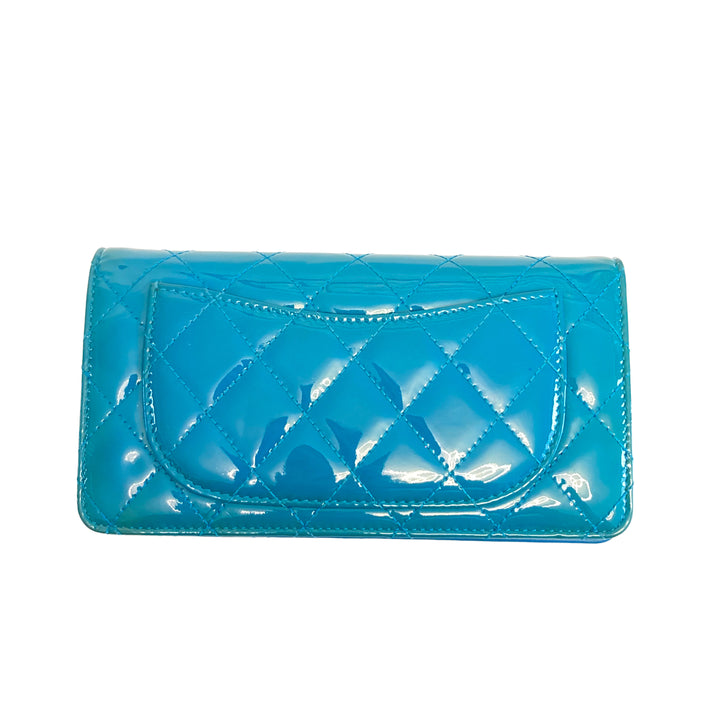 Chanel Quilted Patent Bifold Wallet Teal (17 series) CC301