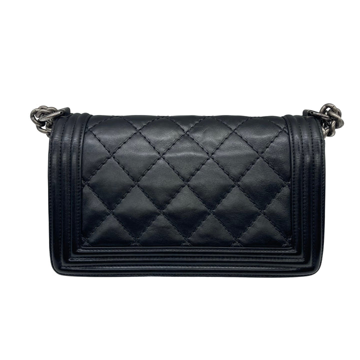 Chanel Calfskin Quilted Double Stitch Medium Boy Flap Black SHW CC453