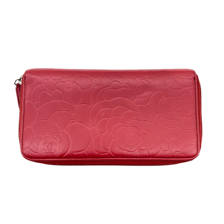 Chanel Camellia Embossed Zip Wallet Red (15***86)CC448