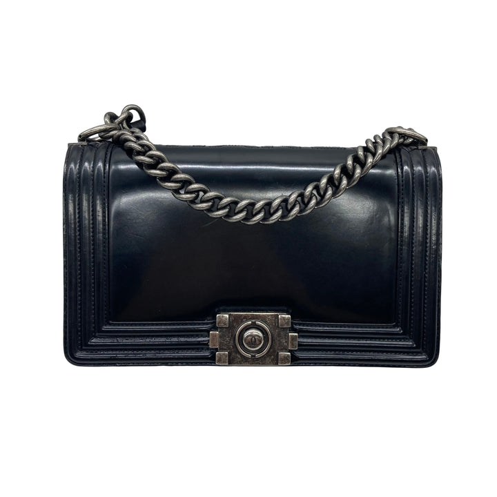 Chanel Patent Leather Medium Flap Boy Black/Black (21***83)cc488