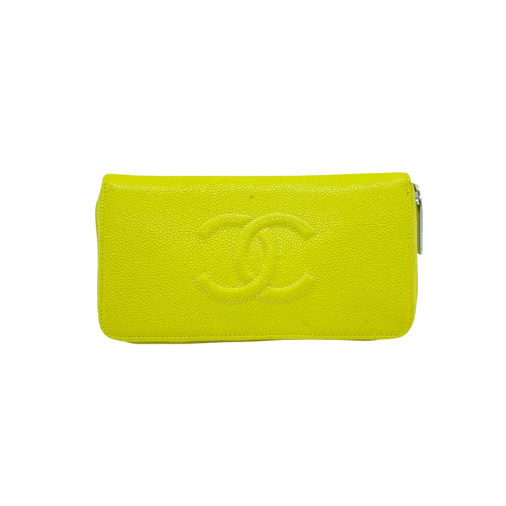Chanel Caviar Leather CC Zip Long Wallet Yellow(19***71) CC486