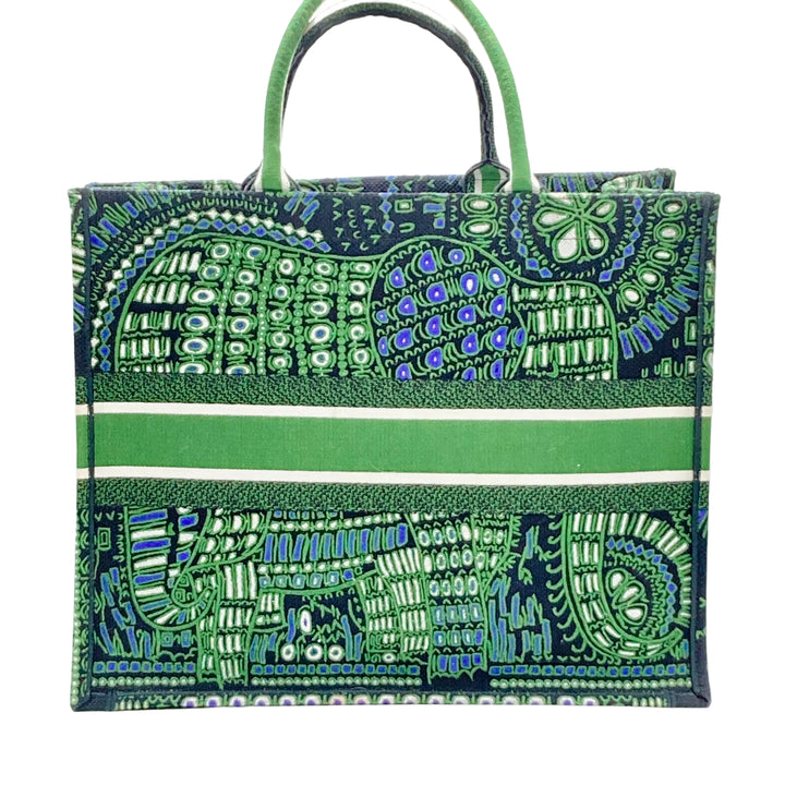 Christian Dior Canvas Embroidered Dior Animals Elephant Book Tote Green DR216