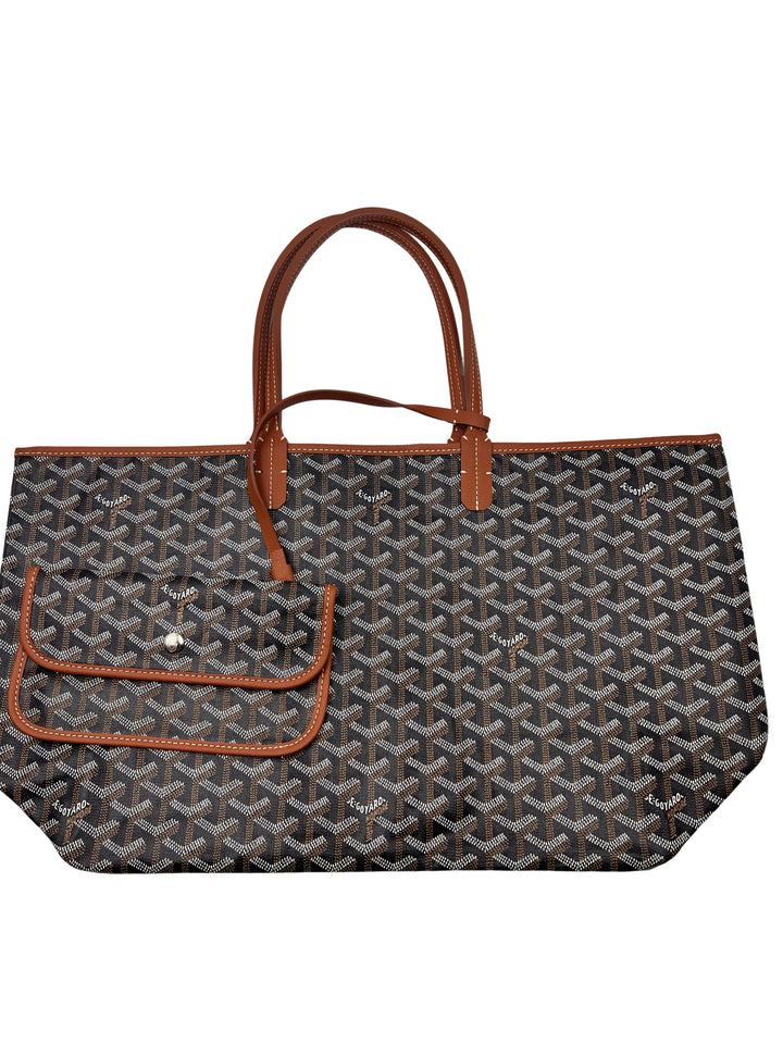 Goyard Goyardine Saint Louis Black Brown Shoulder Tote Bag & Pouch GR17