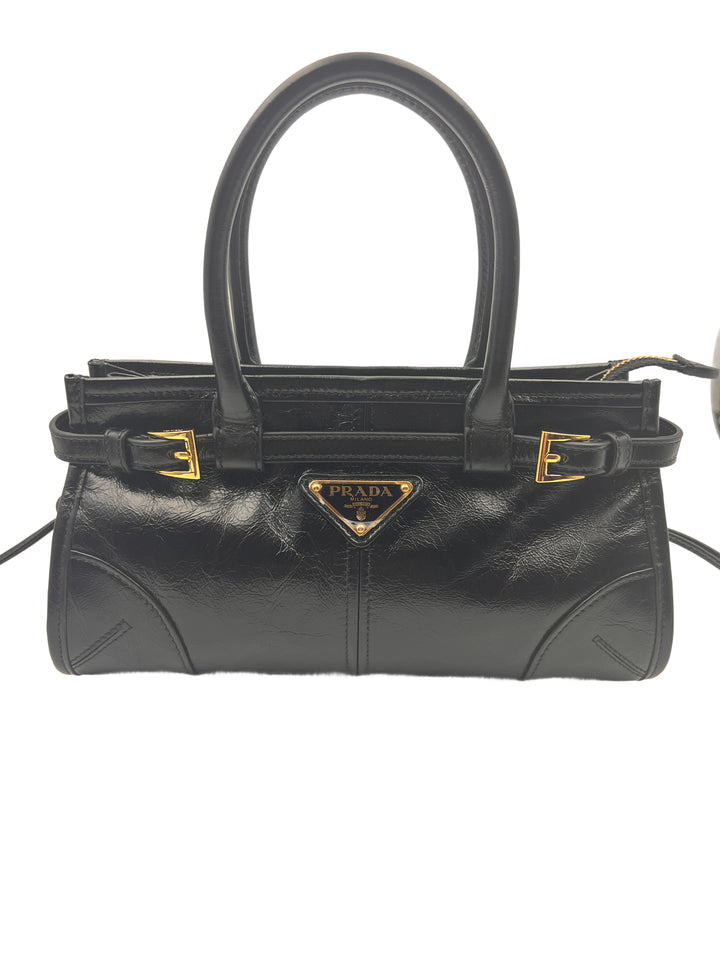 Prada Bonnie Mini Leather Hobo Black PR119