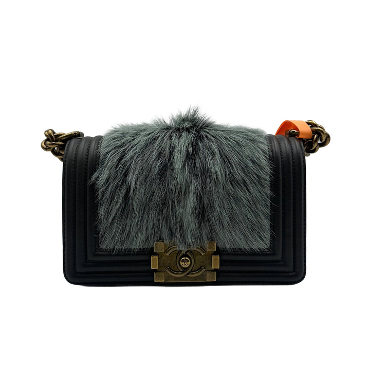 Chanel Horse Fur Small Flap Boy Black CC580