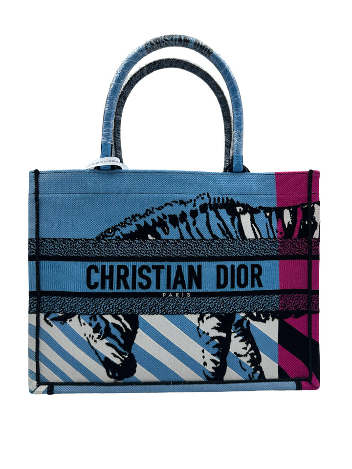 Christian Dior Zebra Embroidery Medium Booktote Blue DR239