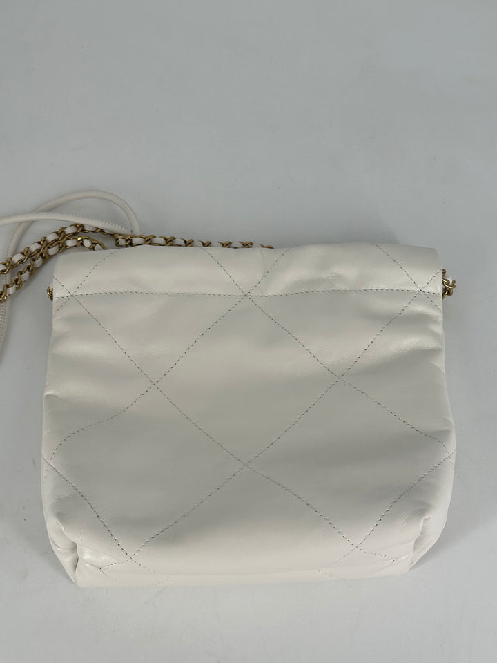 Chanel 22 Bag Mini Calfskin White Microchipped CC364