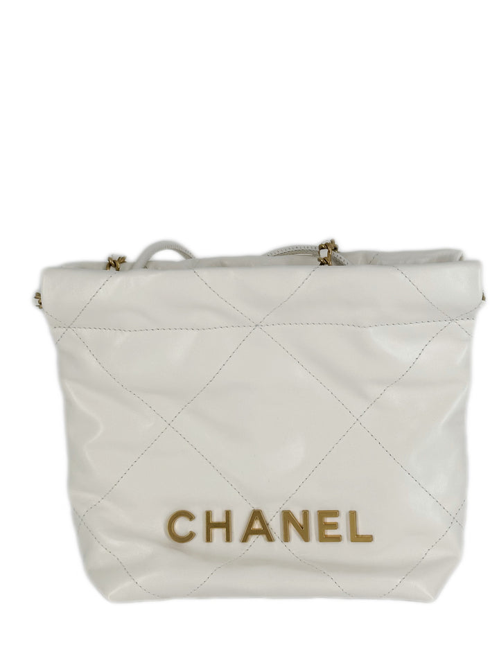 Chanel 22 Bag Mini Calfskin White Microchipped CC364