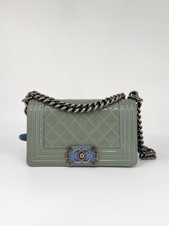 Chanel Patent Calfskin Quilted Small Plexiglass Boy Flap Green