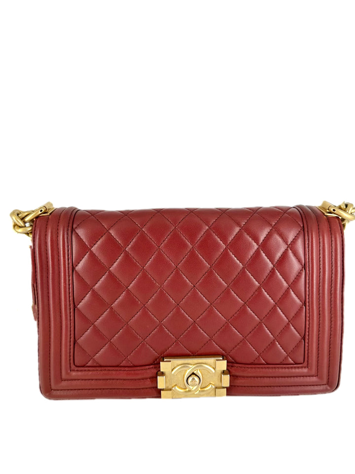 Chanel Quilted Lambskin Medium Boy Red CC547