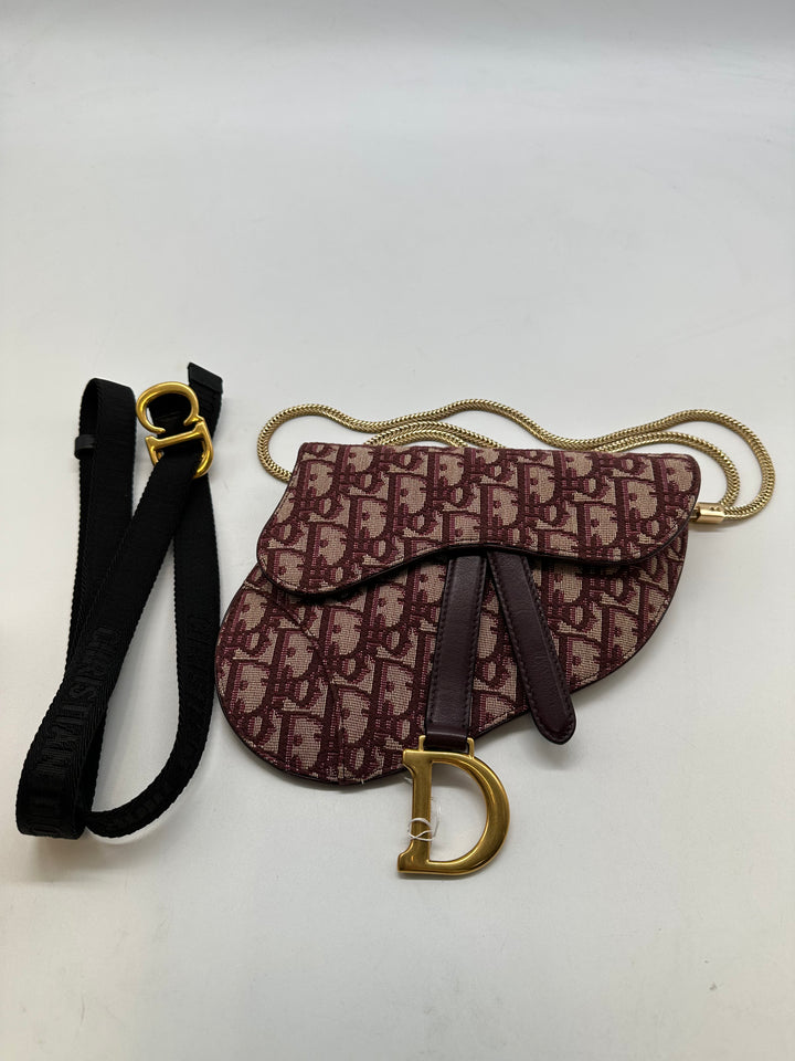 Christian Dior Oblique Saddle Mini Belt Pouch Canvas Red DR207