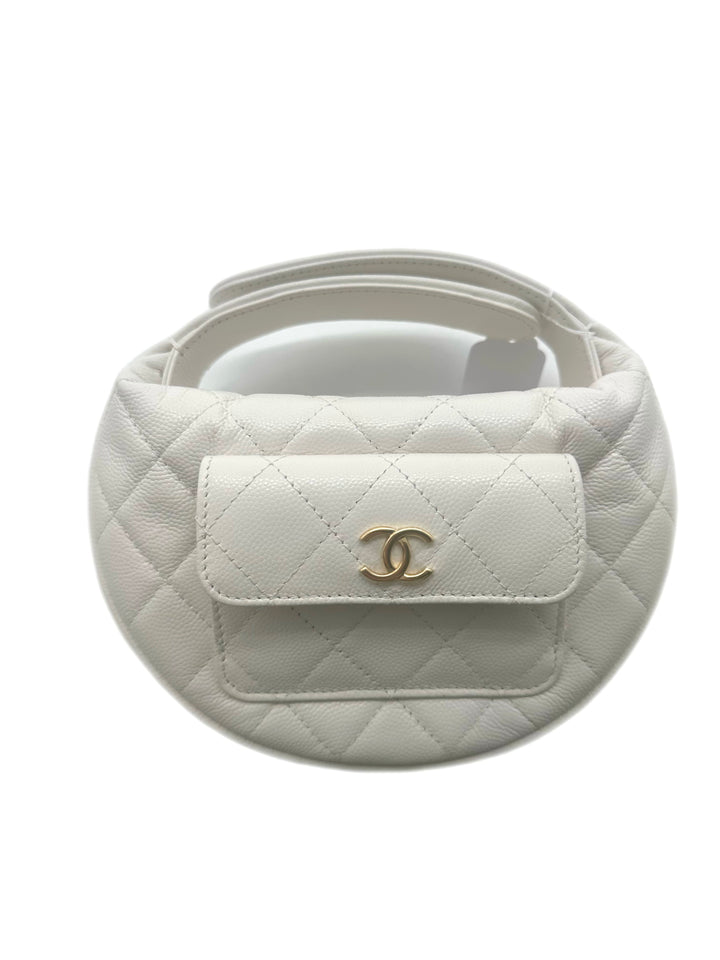 Chanel Caviar Quilted Polly Pocket Pouch Hoop White (L9***HA) CC438NA