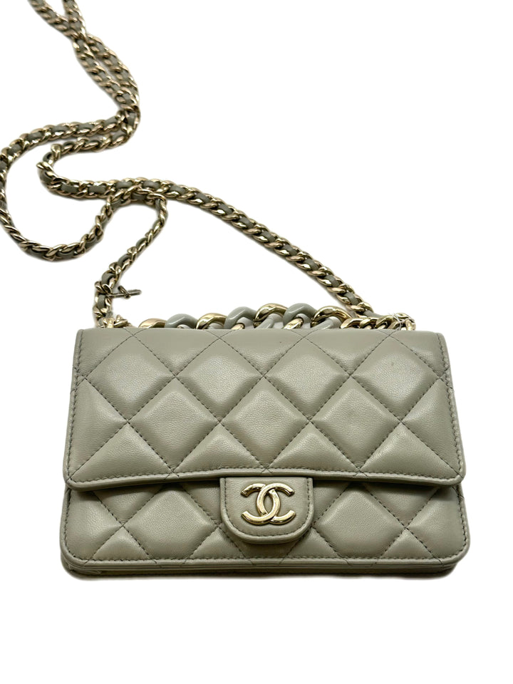 Chanel Lambskin Quilted Resin Flap Bag Grey Microchip CC462AD
