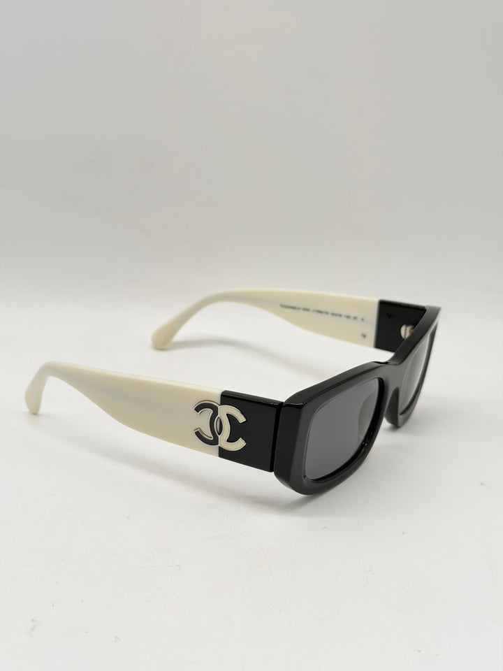 Chanel Sunglasses Black 52S Black White Frame/Logo