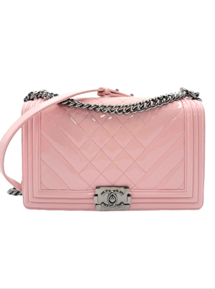 Chanel Patent Chevron New Medium Boy Light Pink