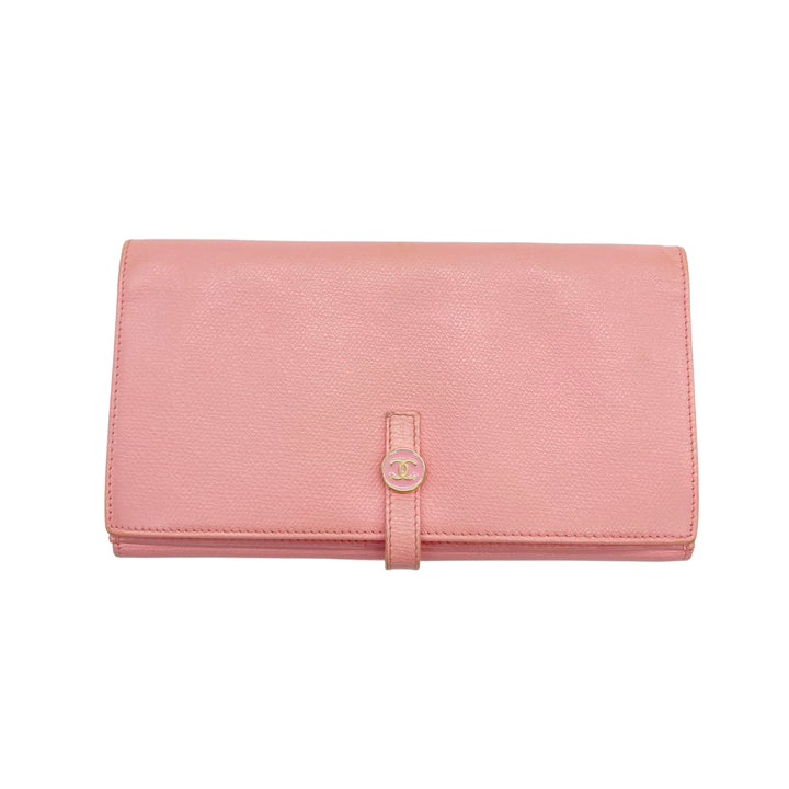 Chanel Coco Button Strap Wallet Bifold Light Pink (98***93) CC379