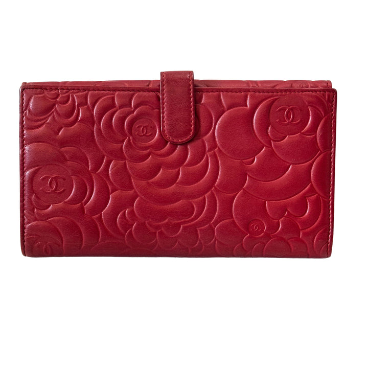 Chanel Camellia Embossed Flap Wallet Red