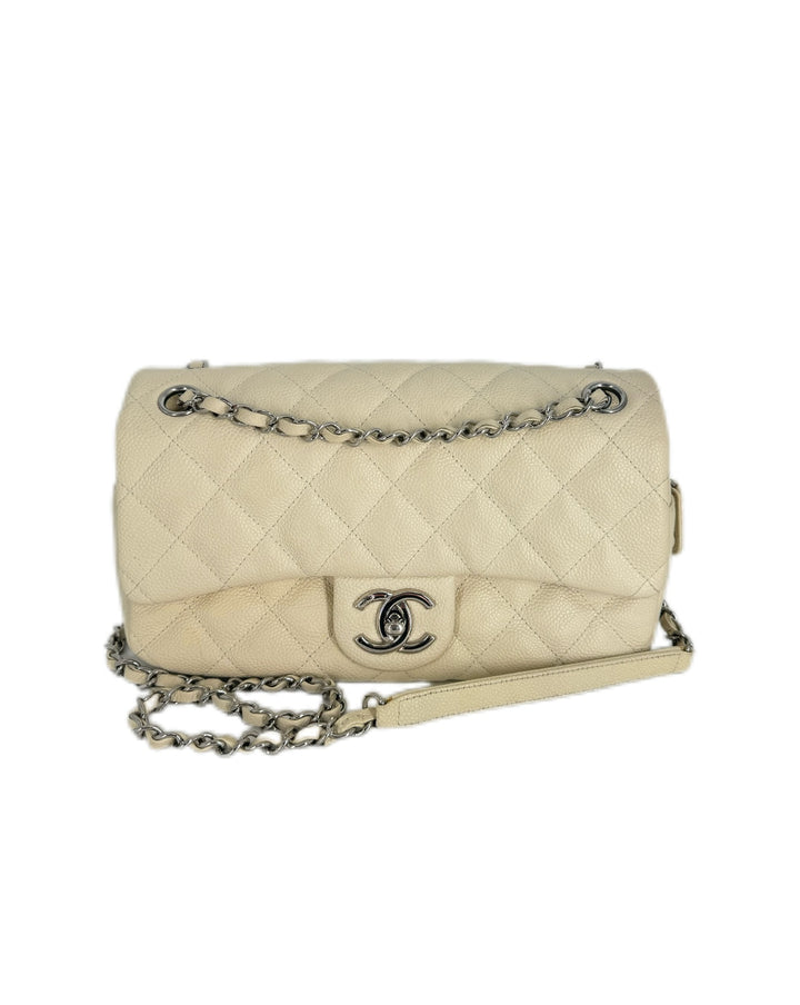Chanel Caviar Quilted Medium Easy Flap Dark White