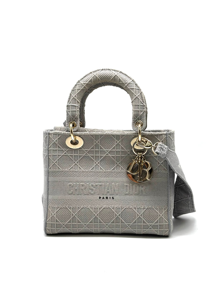 Christian Dior Lady D-Lite Medium Canvas Shoulder Bag Grey DR224