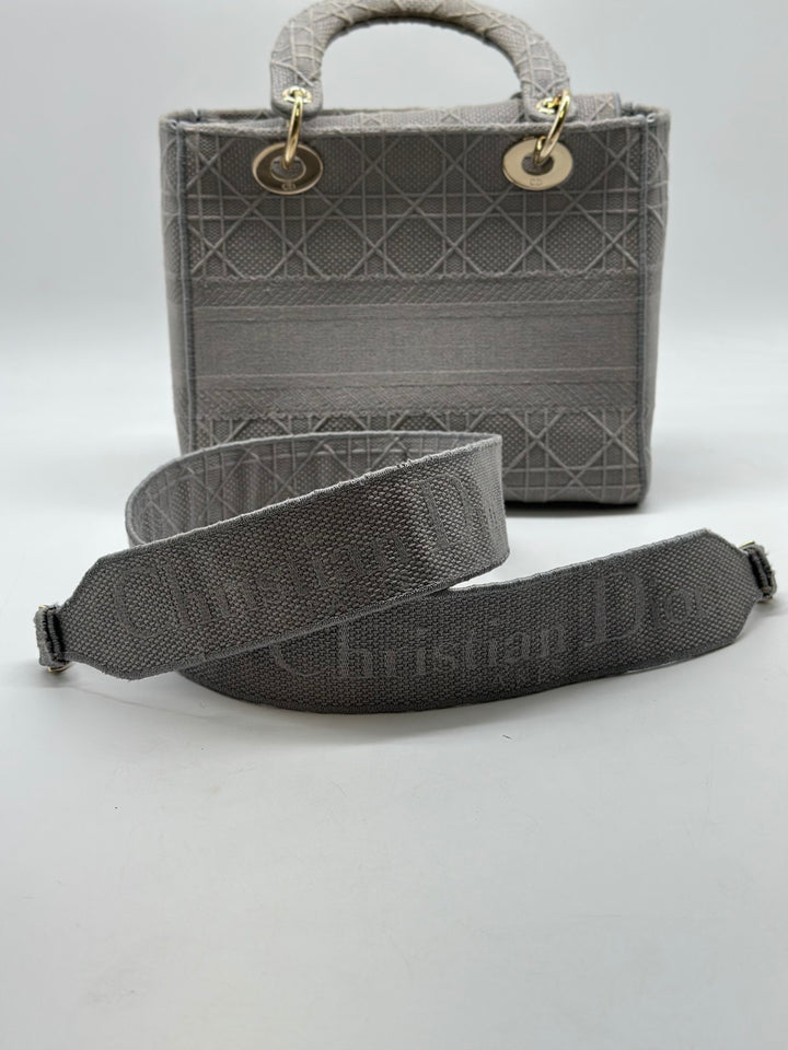 Christian Dior Lady D-Lite Medium Canvas Shoulder Bag Grey DR224