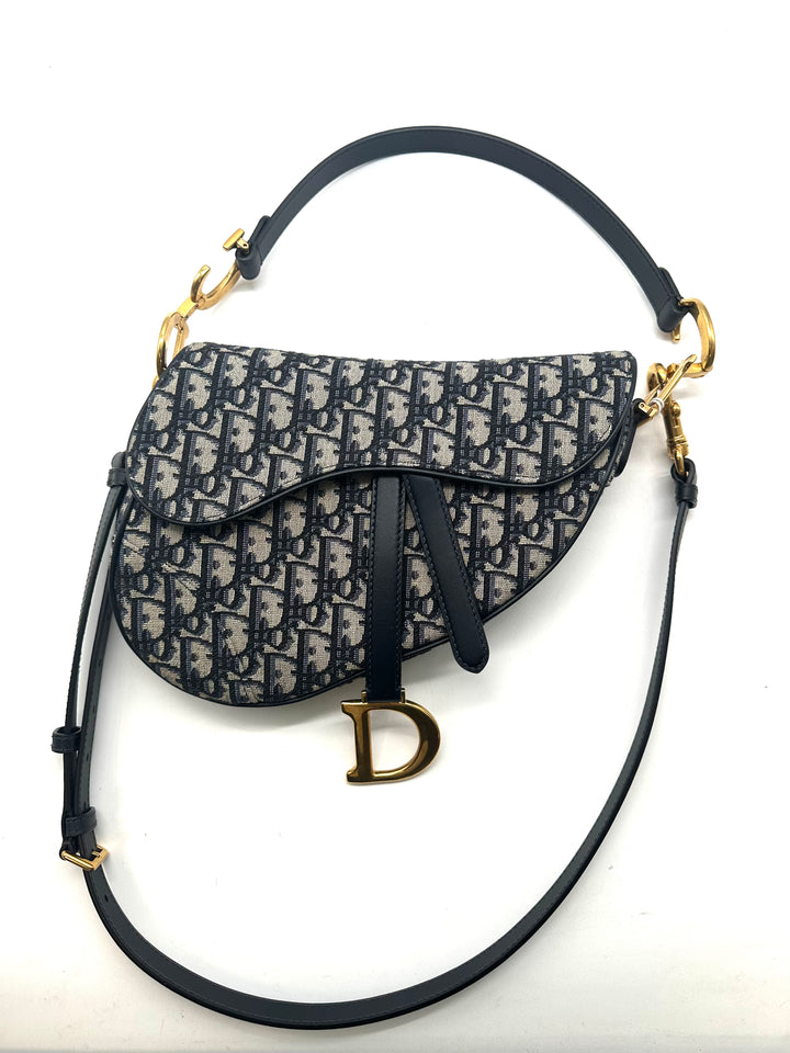 Christian Dior Medium Oblique Saddle Bag Blue DR218