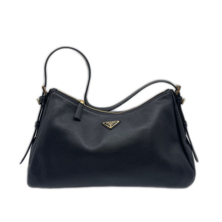 Prada Aimee Leather Medium Shoulder Bag Black PR124