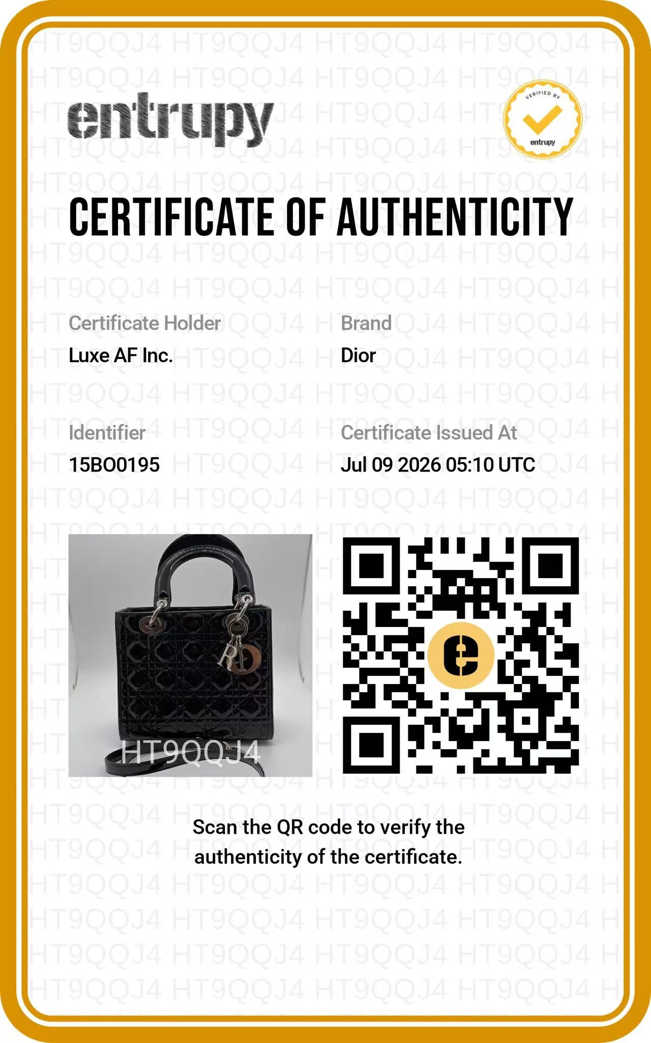 Christian Dior Lady Dior Black Cannage Patent Leather Handle Bag DR918