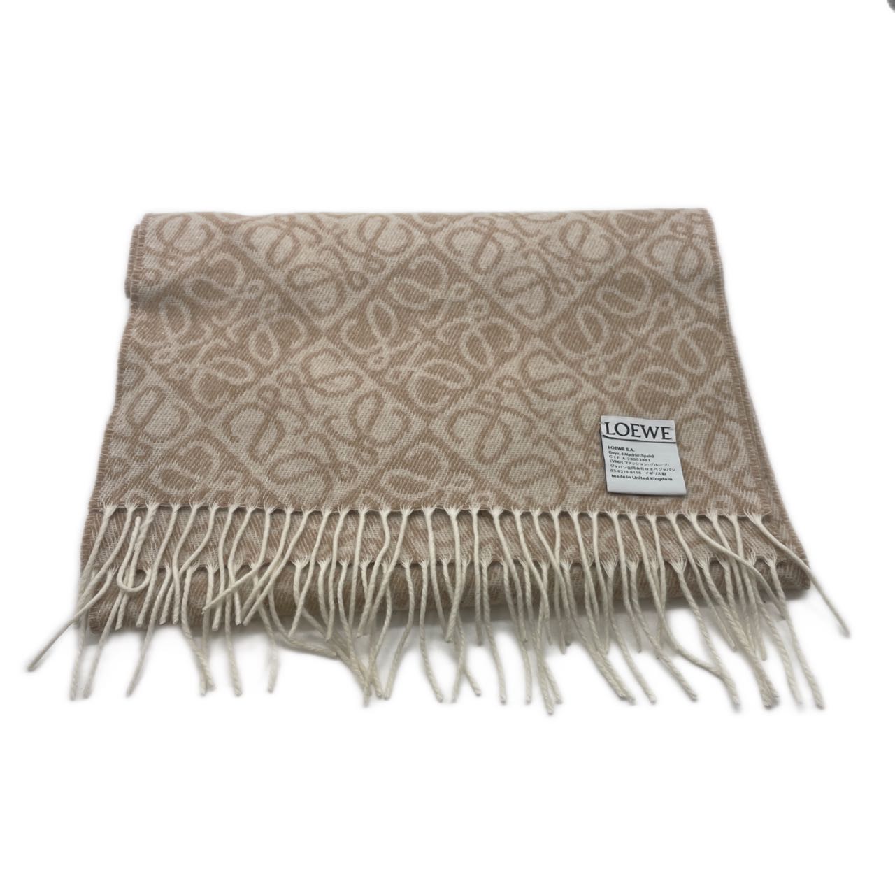 Pre-owned Loewe Anagram Scarf in Wool and Cashmere Beige