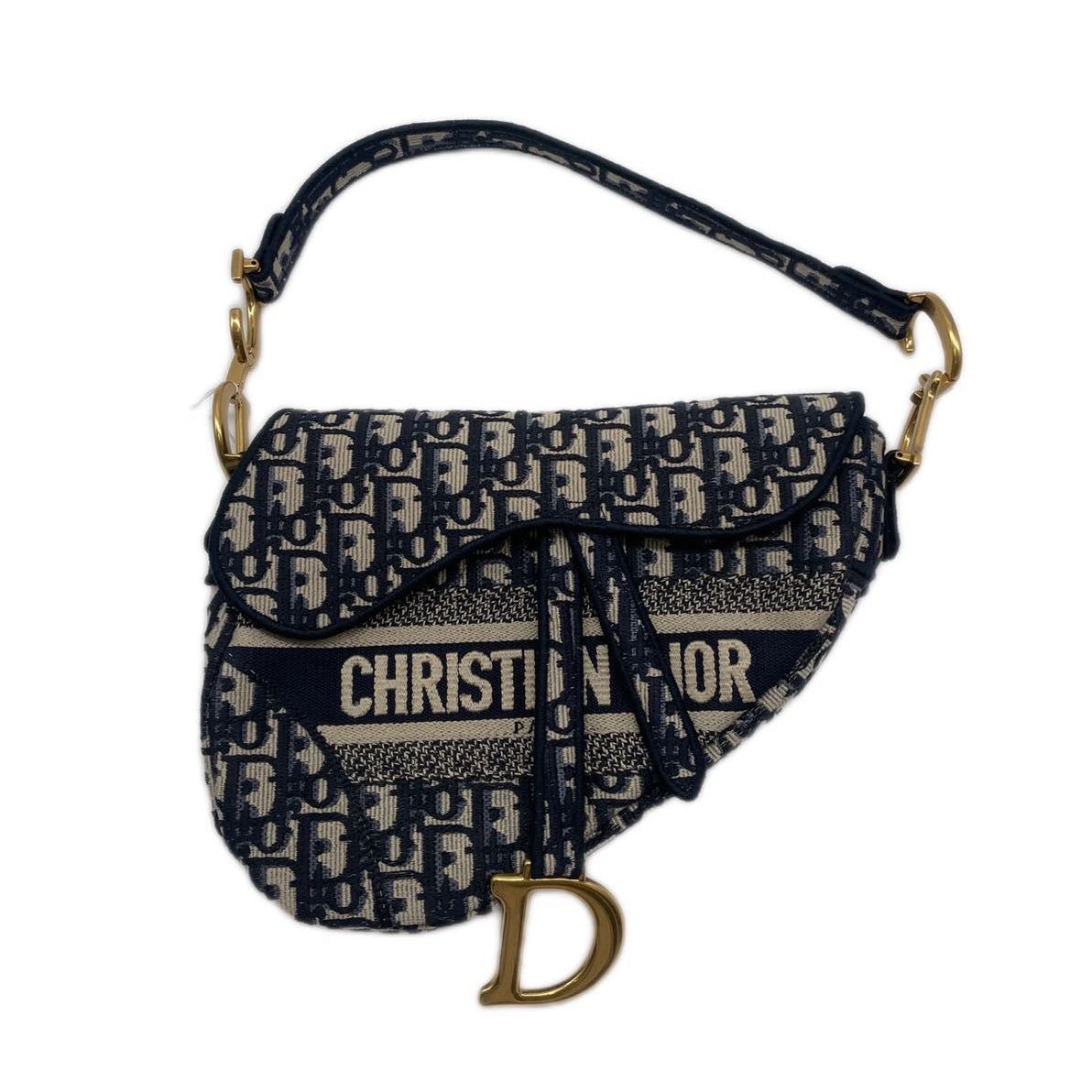 Christian Dior Oblique Embroidery Saddle Bag Blue DR270