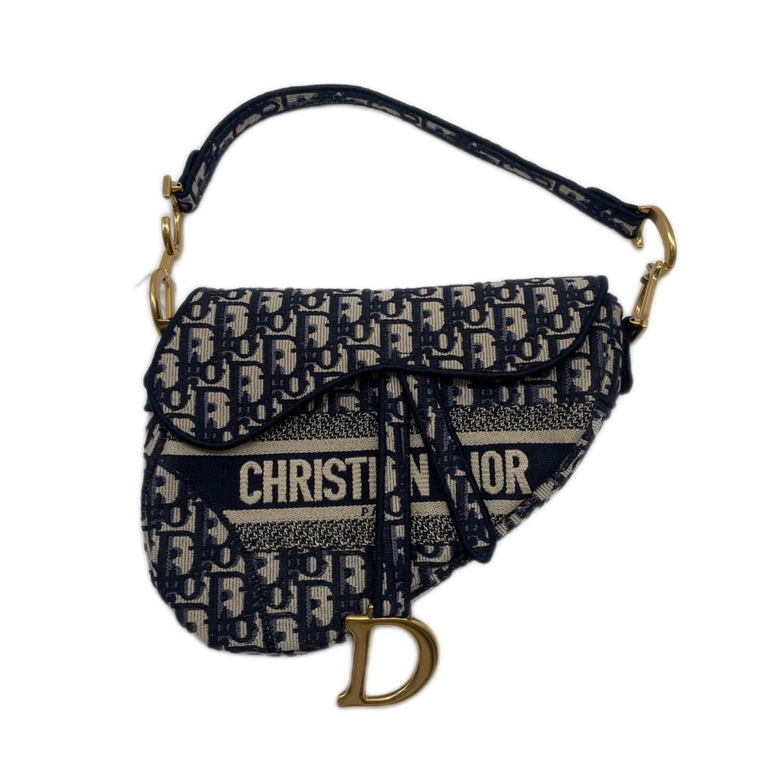 Christian Dior Oblique Embroidery Saddle Bag Blue DR270
