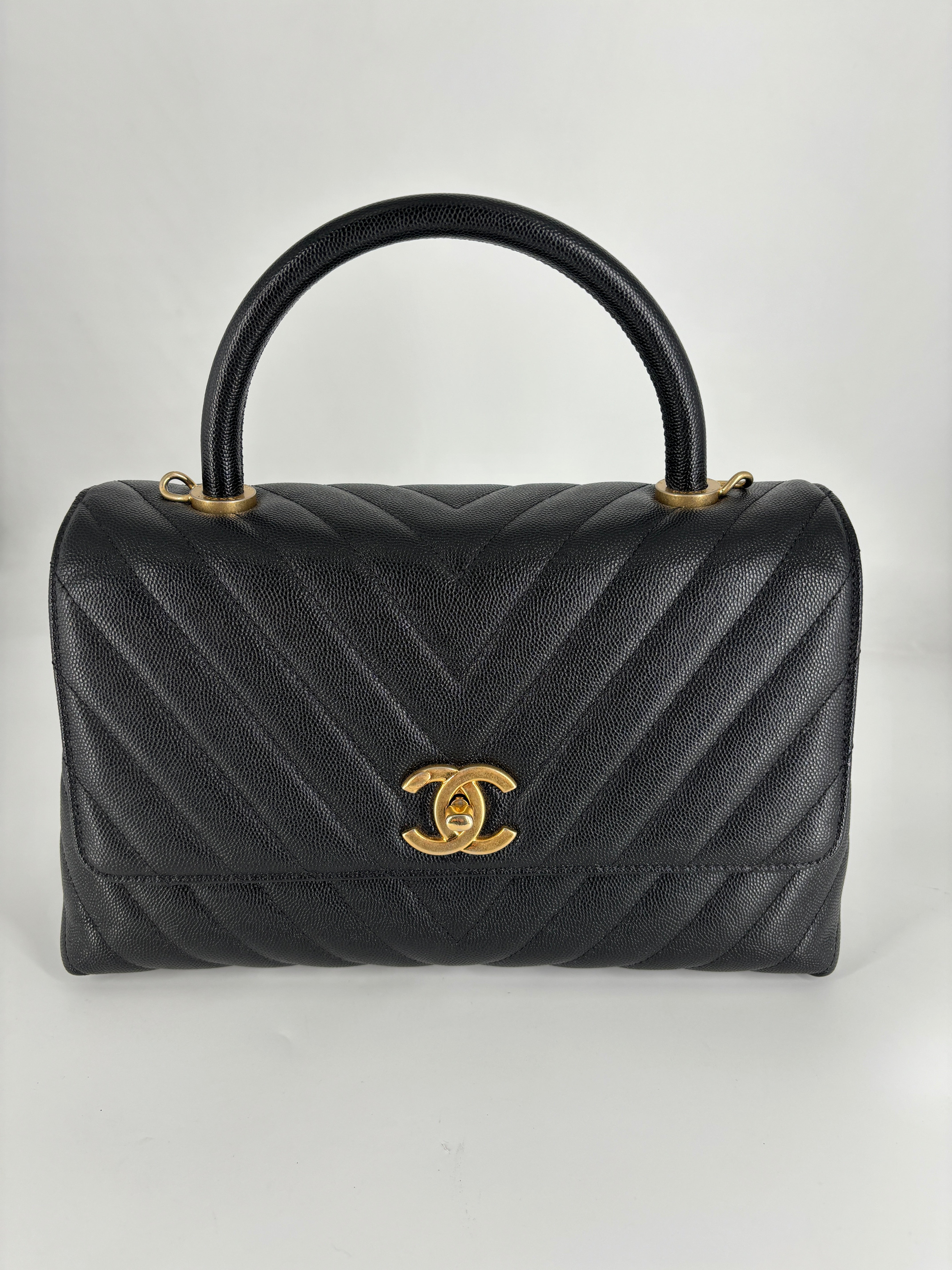 Chanel Coco Top Handle Bag Chevron Caviar Medium