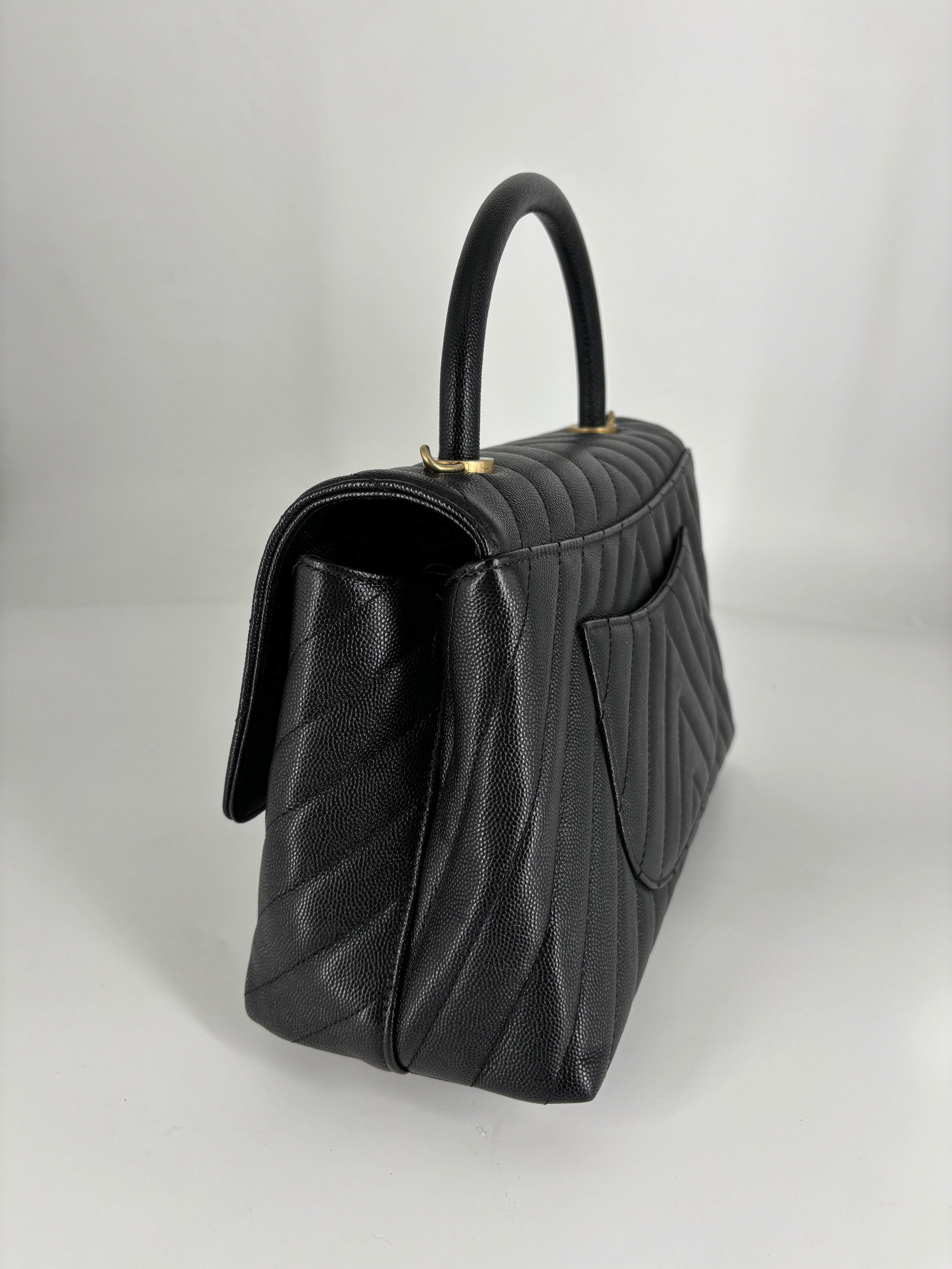 Chanel Coco Top Handle Bag Chevron Caviar Medium