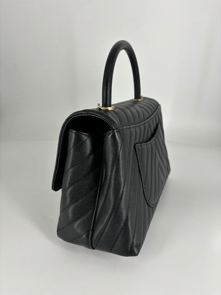 Chanel Coco Top Handle Bag Chevron Caviar Medium