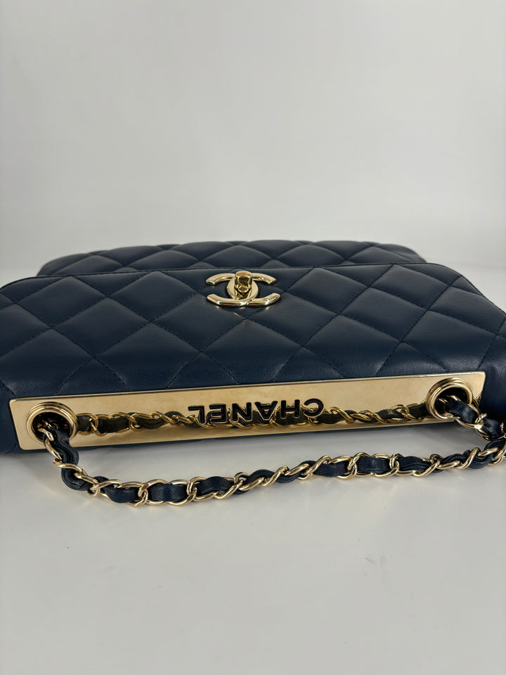 Chanel Lambskin Quilted Medium Trendy CC Flap Navy Blue