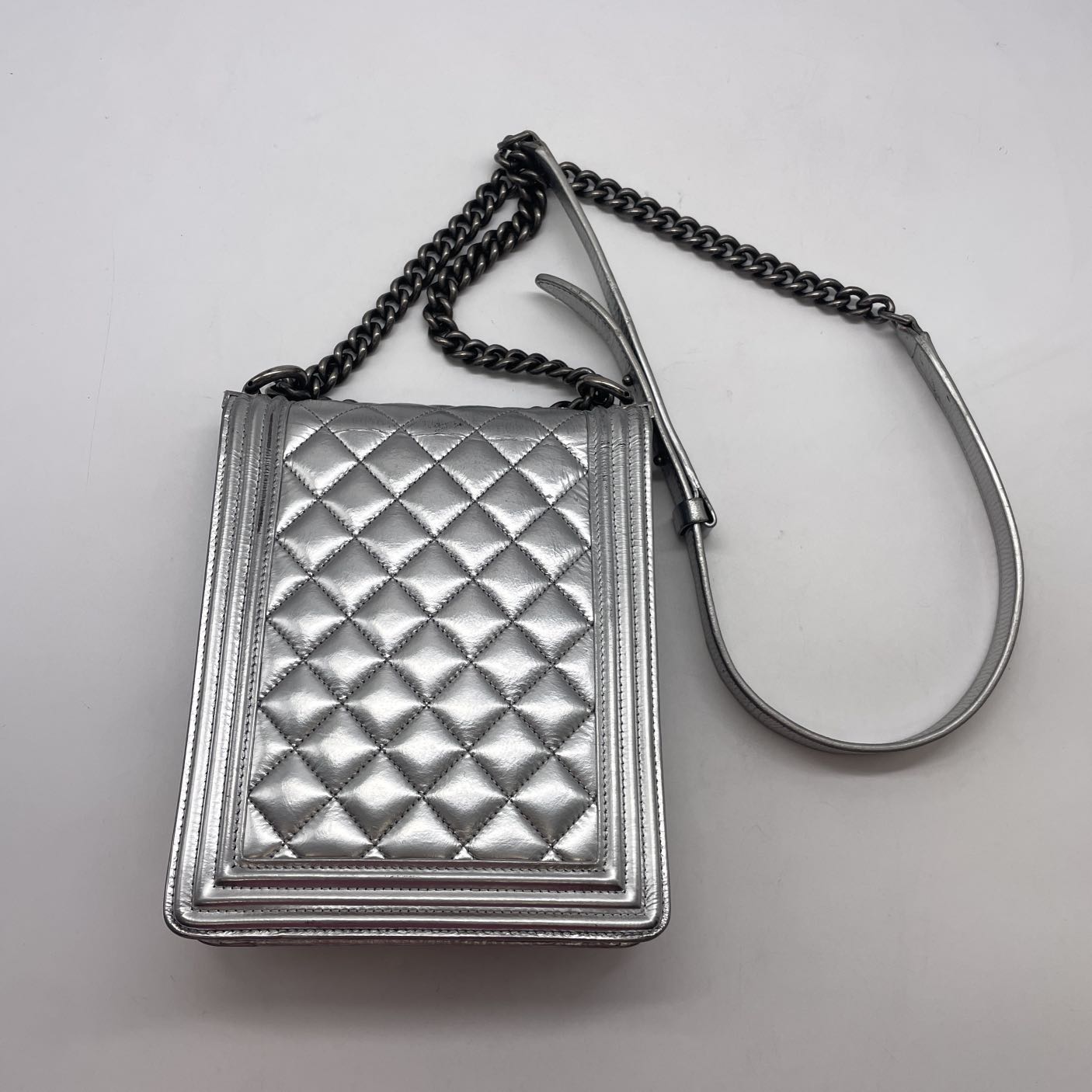 Chanel Vertical Quilted Calfskin Boy Bag Silver (27***83) CC544