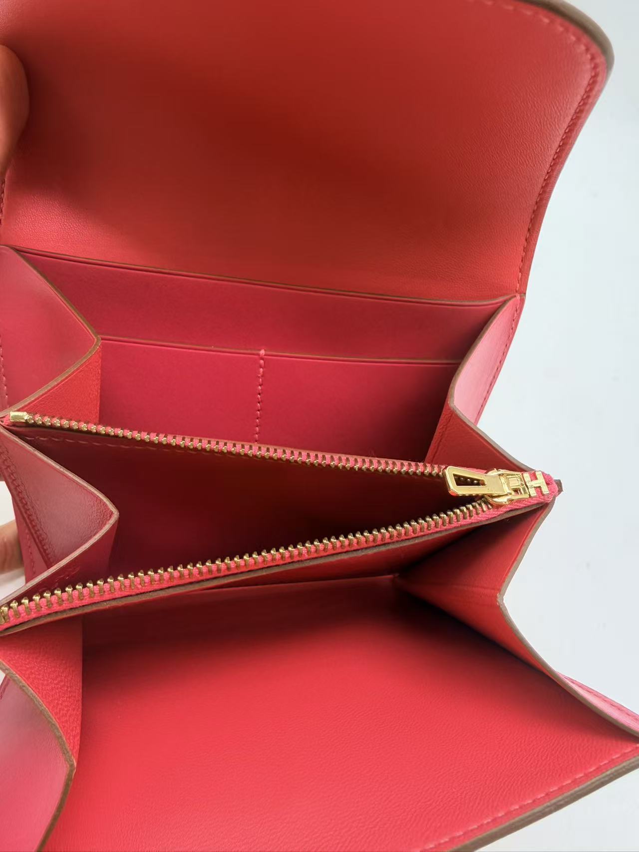 Hermes Leather Constance Half Wallet Pink HR27NY