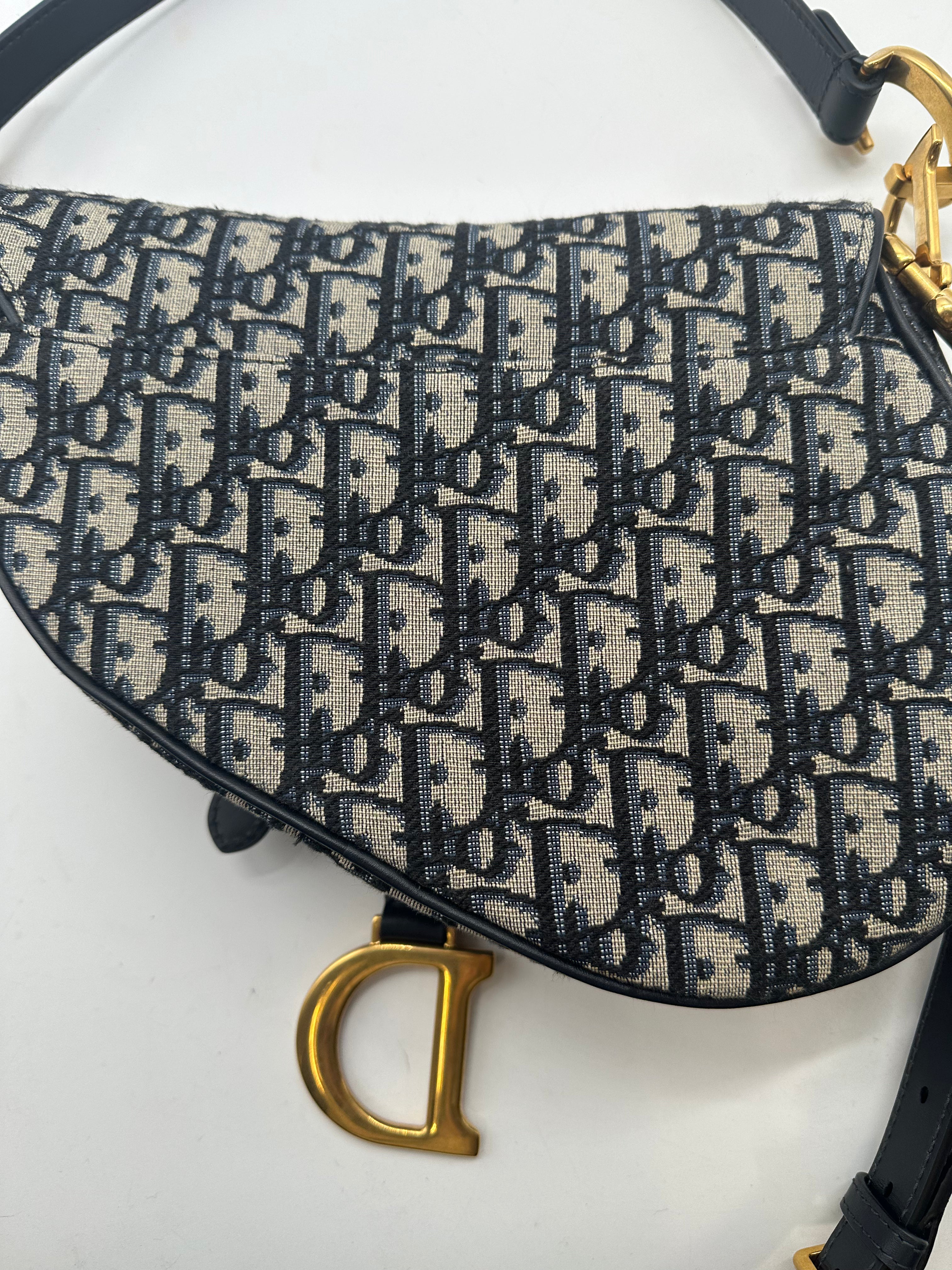 Christian Dior Medium Oblique Saddle Bag Blue DR218