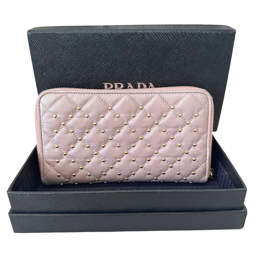 Prada Pink Quilted Leather Studded Continental Wallet