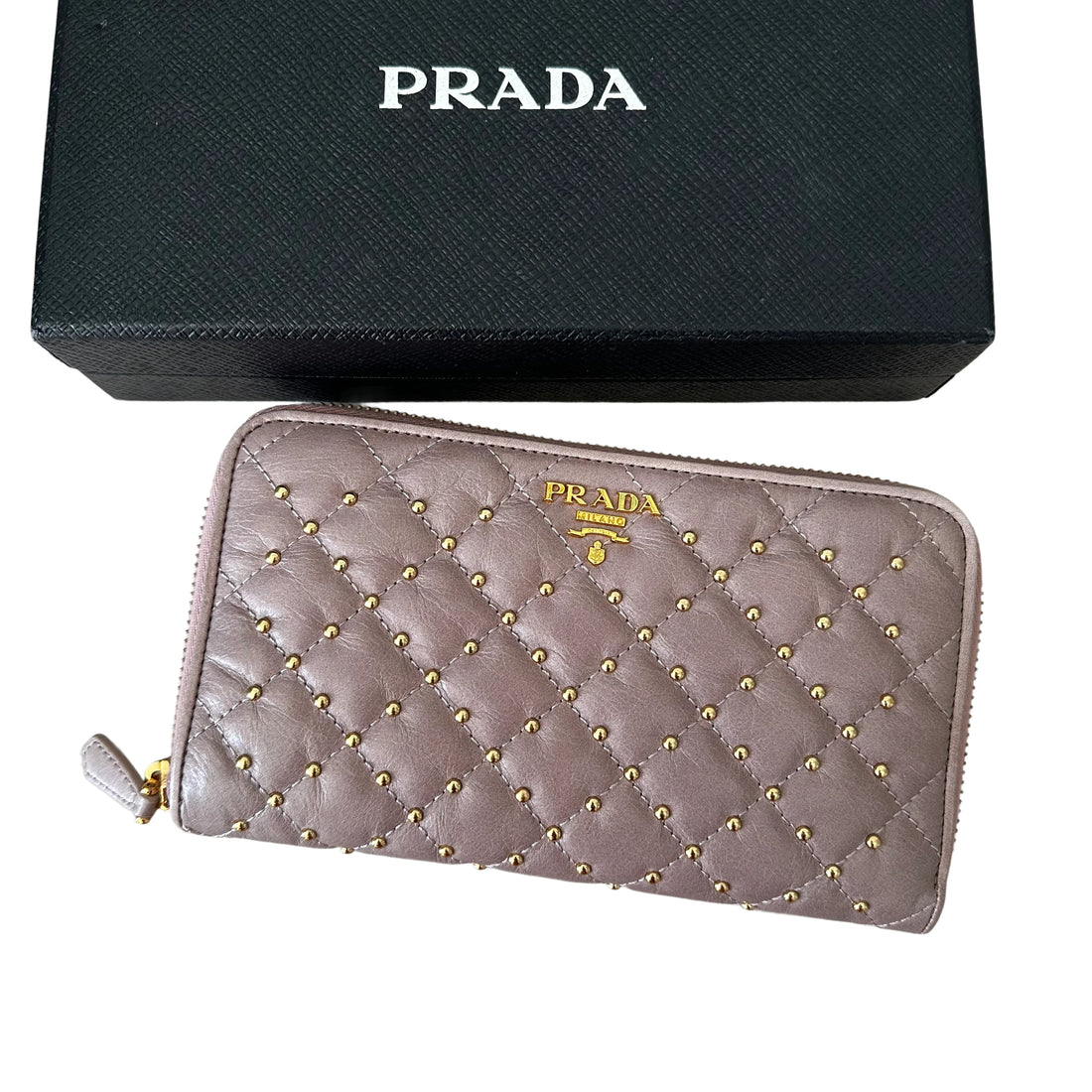Prada Pink Quilted Leather Studded Continental Wallet