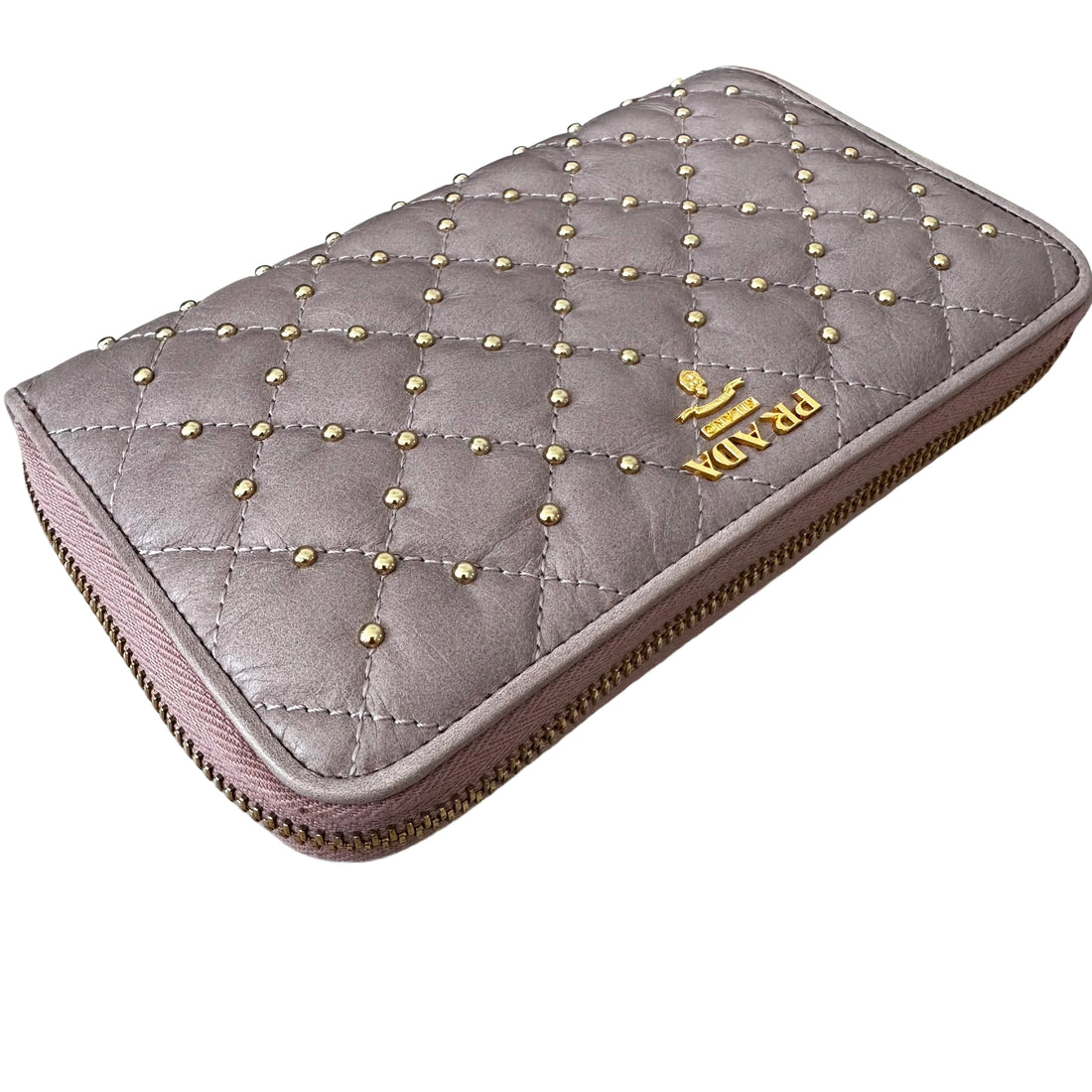 Prada Pink Quilted Leather Studded Continental Wallet