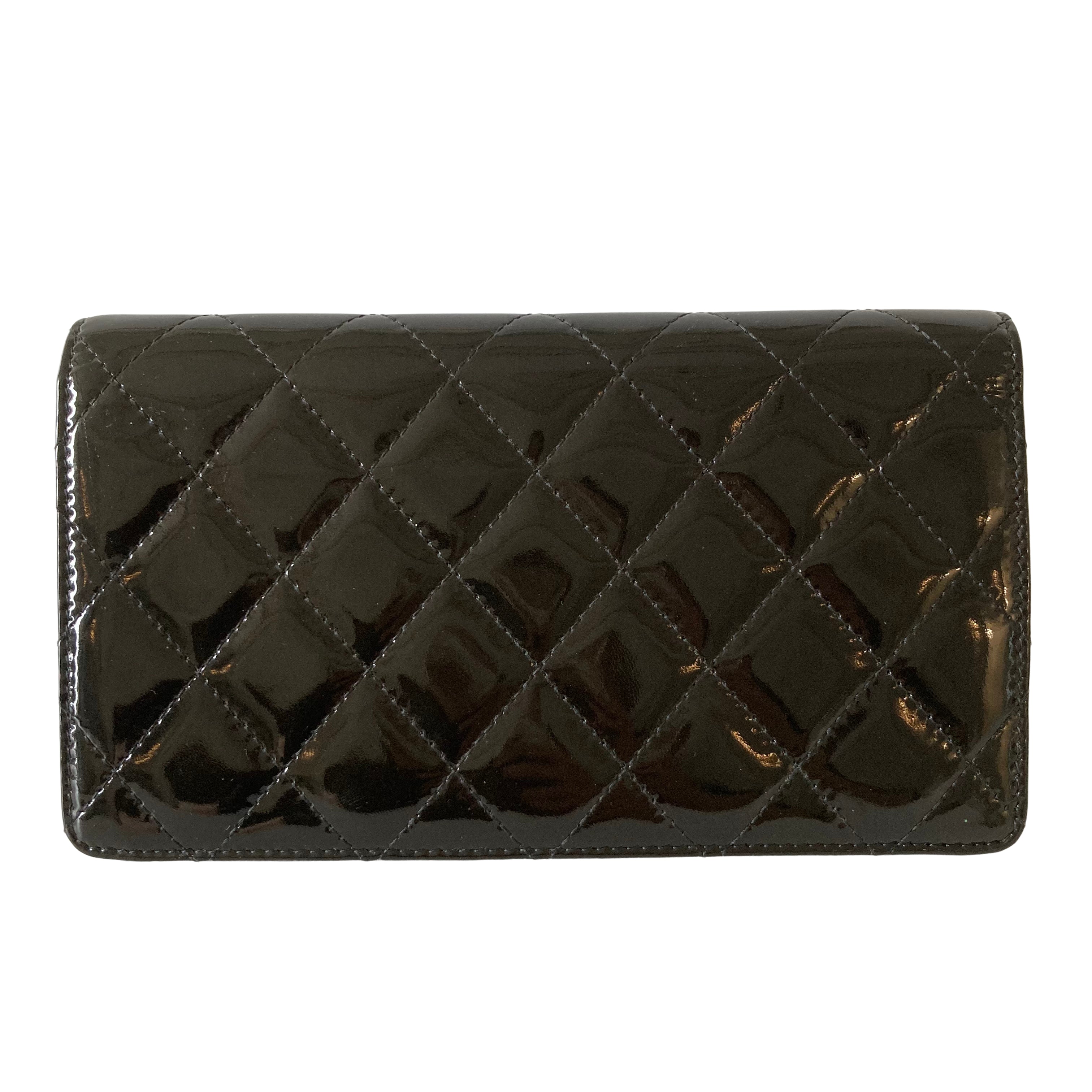 Chanel Patent Quilted Flap Wallet Black