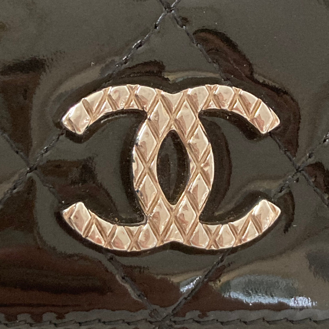 Chanel Patent Quilted Flap Wallet Black