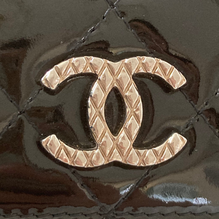 Chanel Patent Quilted Flap Wallet Black