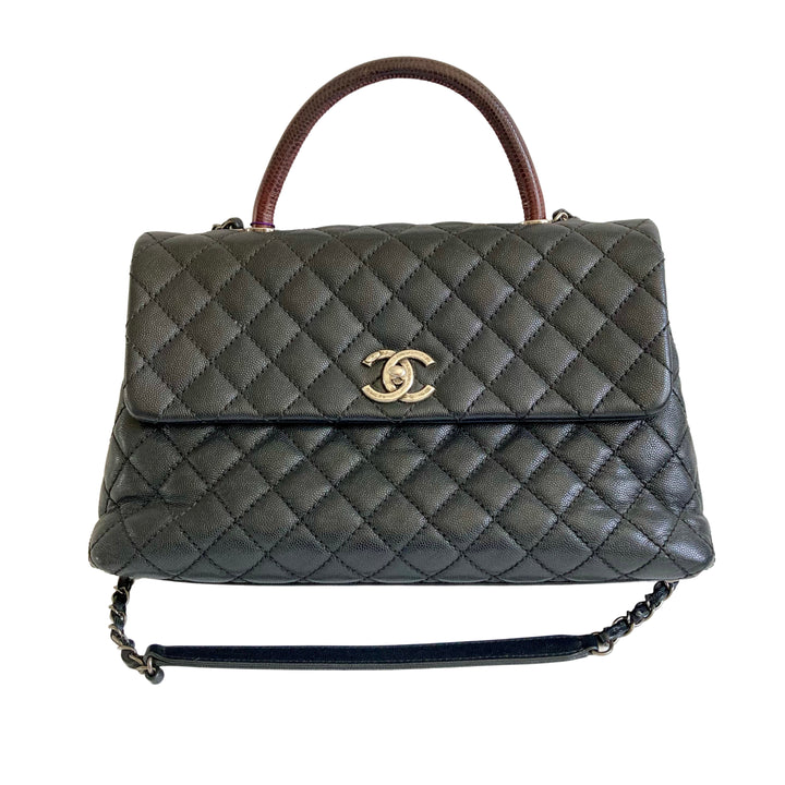 Chanel Caviar Lizard Embossed Quilted Small Coco Handle Flap Black