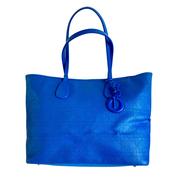Christian Dior Coated Canvas Cannage Medium Panarea Tote Blue