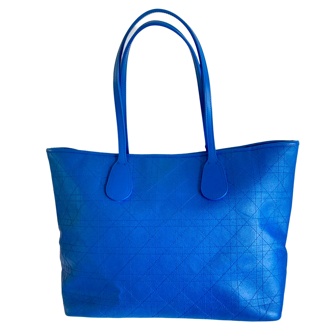 Christian Dior Coated Canvas Cannage Medium Panarea Tote Blue
