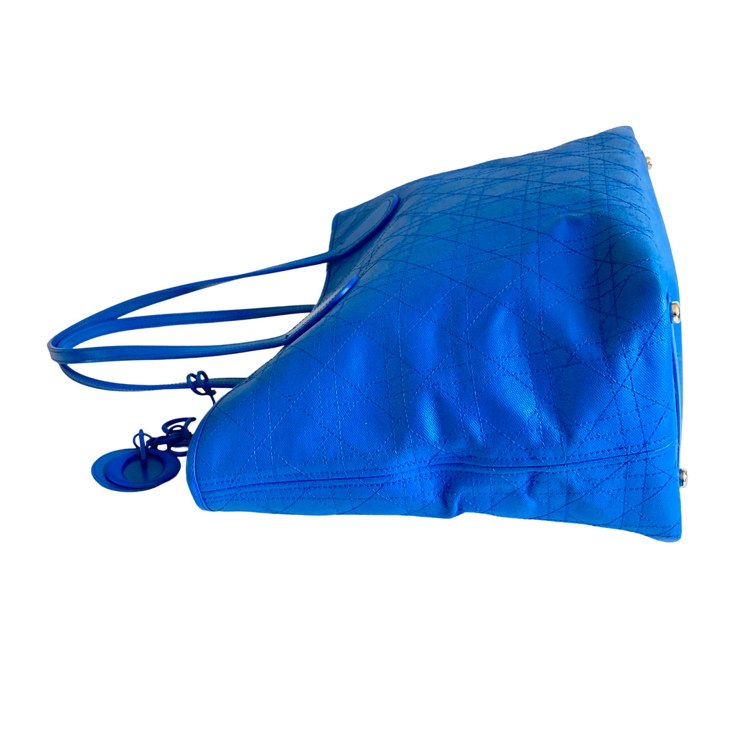 Christian Dior Coated Canvas Cannage Medium Panarea Tote Blue